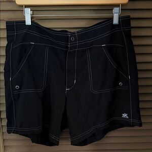 Xero X Posur swimwear. Black wimens Athletic/beach Shorts with White Stitching
